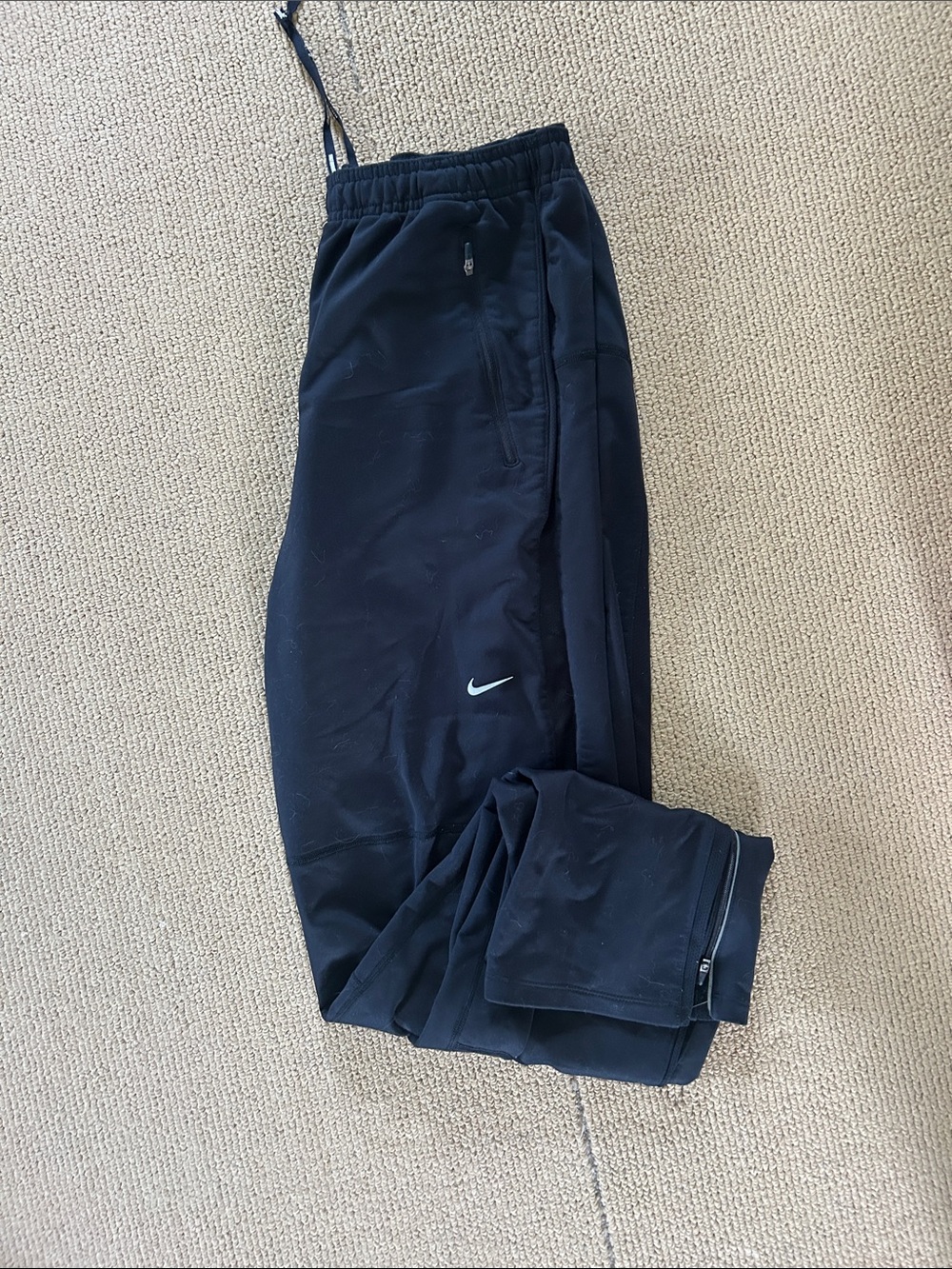 Nike Black Athletic Track Pants with White Swoosh